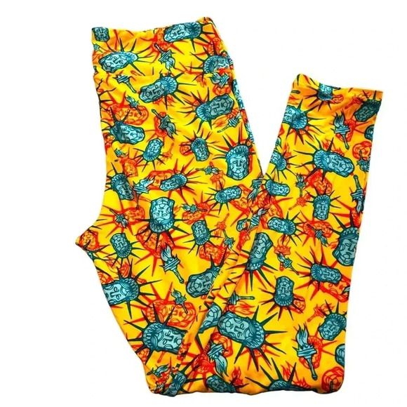 Lularoe TC gold & turquoise Statue of Liberty leggings. NWT - Picture 1 of 5